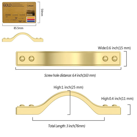 Brushed Gold Cabinet Pulls Set With 3 Inch Hole Center Spacing 76mm Kitchen Cabinet Handles, dimension diagram of pull model ZH0079