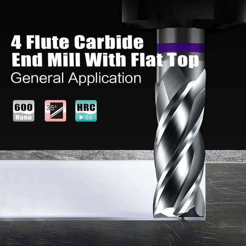 Premium Carbide Square End Mill Four Flute for CNC Router Bit Versatile for Aluminum Steel Brass Cutting One Half Inch Shank One And A Quarter Inch Cut Three Inch Overall Length High Precision Engraving And Machining