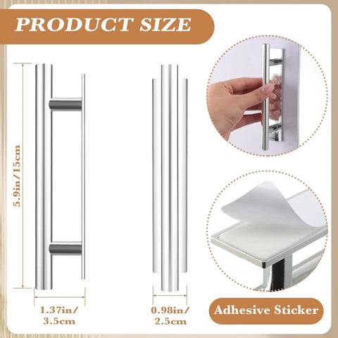 50 Pack Stick On Push Pull Drawer Pulls Adhesive Cabinet Handles ABS Plastic For Kitchen Cabinets Doors Furniture Silver dimensions