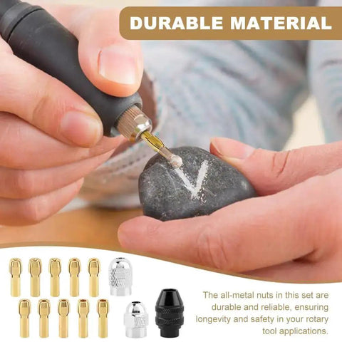 Pro-Grade Rotary Tool Chuck Collet Set 1/32 Inch to 1/8 Inch Shank engraving stone with gold adapter