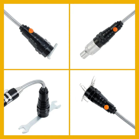 Magnetic Pickup Tool With Telescoping Magnet And Flashlight, close-up views showing flexible neck and grip for auto and home use.
