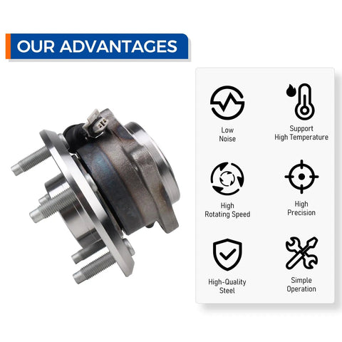 Rear Wheel Hub And Bearing Assembly 512358 For 2007 2009 Pontiac Torrent, 2012 2015 Chevy Captiva, 5 Lug, with feature icons.