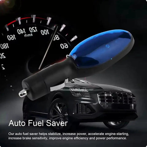 Plug And Play Gas Saver For Cars And Trucks Portable Fuel Economy Device 2 Pack, black and blue device with speedometer in background