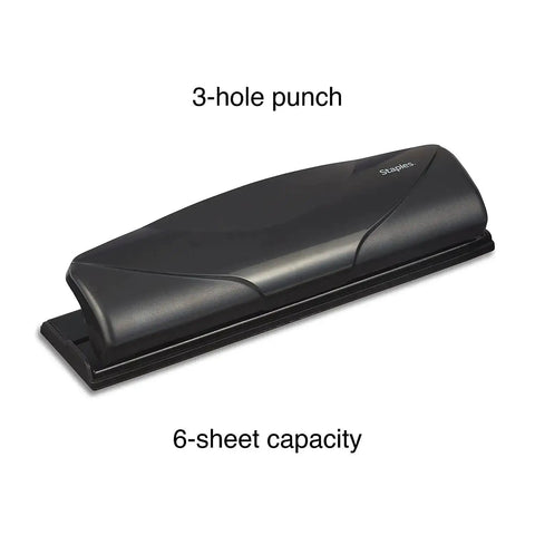 Mini 3 Hole Punch, 6 Sheet Capacity, Portable Desktop Hole Punch for Home Office or School, Compact Black Paper Punch