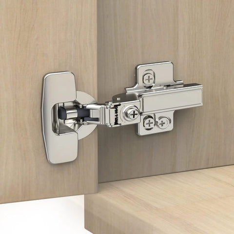 Chibery frameless inset concealed European cabinet hinge, satin nickel, clip-on, 105° open, 4D adjustment