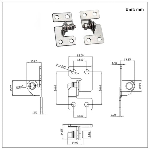 Stainless steel adjustable torque shaft hinge with random stop; right-hand mount, 0.5 N.m.