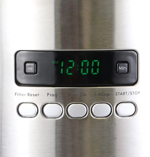 Close-up of control panel on 12 Cup Programmable Drip Coffee Maker With Glass Carafe No Mess Auto Shut Off Pause And Serve
