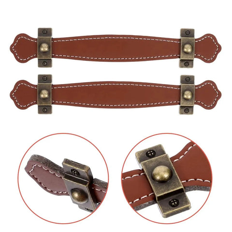 Vintage Leather Trunk Handle Replacement For Cabinets And Drawers Brown Leather Cabinet Pulls