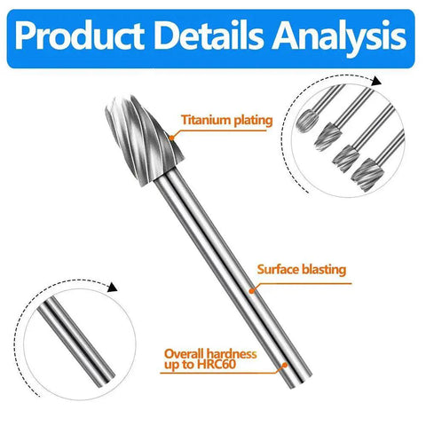 Pro Grade Twenty Piece Wood Engraving Router Bit Set With One Eighth Inch Shank Three Millimeter Burrs HSS showing single titanium-coated bit