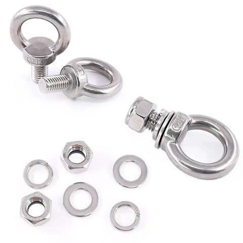 Heavy Duty M14 Eye Bolt Set In 304 Stainless Steel With Lock Nuts, Lock Washers, And Flat Washers For Lifting, Rigging, And Securing Projects
