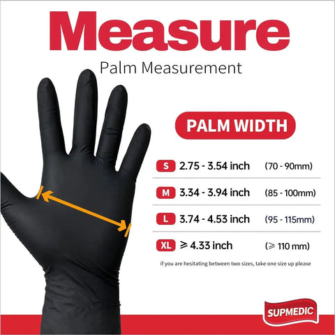 Black Nitrile Exam Gloves 5 Mil Powder Free Medical Gloves XL 100 Pcs with palm measurement guide