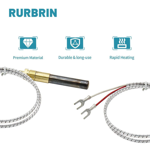 RURBRIN thermopile generator set, 24 inch, with brass-threaded probe and braided stainless steel leads with fork terminals