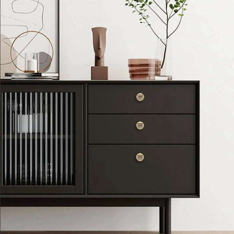 Sideboard with Round Pull Ring Embedded Handle Set For Cabinets Wardrobes And Drawers Hidden Invisible Pull Handles In Bronze Finish