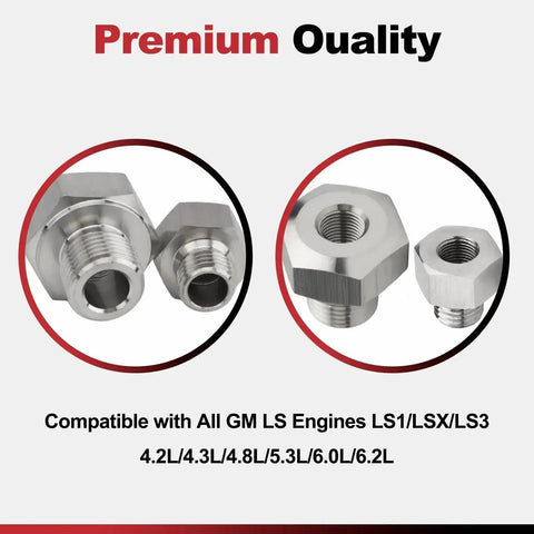 Stainless Steel GM LS Engine Sensor Adapter Kit M16x1.5 To 1/8 NPT And M12x1.5 To 1/8 NPT for Coolant and Oil Pressure Sensors
