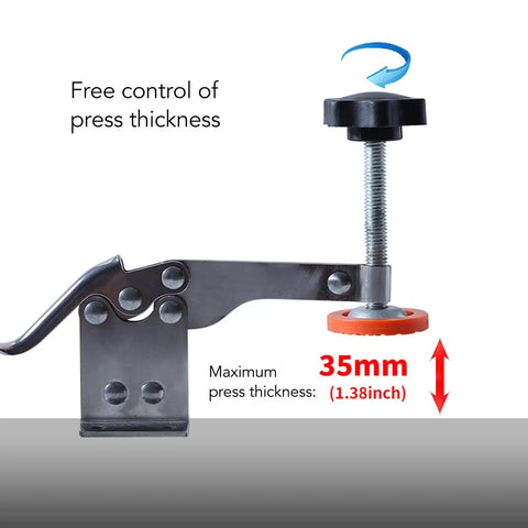 Side view of a 4 Pack Stainless Steel Toggle Clamp Set With Anti Slip Rubber Tips, Horizontal Clamp with adjustable press thickness.