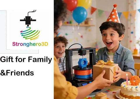 Child in party hat receiving gift with PETG 1.75mm Filament Dual Color Gradient Blue To Translucent 1kg for Ender 3 CR 10 in 3D printer.