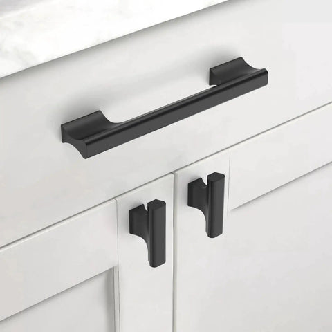 10 Pack 5 Inch Matte Black Cabinet Handles For Kitchen And Bath, Cabinet Pulls And Drawer Front Hardware, 128mm Length, installed view