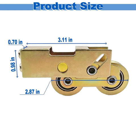 2-Pack 1-1/4 Inch Sliding Door Rollers Replacement With Steel Ball Bearing Tandem Wheels, side view, dimensions shown