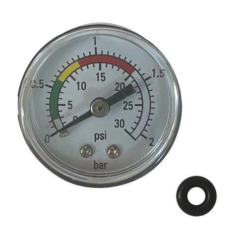 Replacement Pressure Gauge For Pool Sand Filter Pump With One Point Five Seven Inch Dial, Stainless Steel, and Rubber Seal