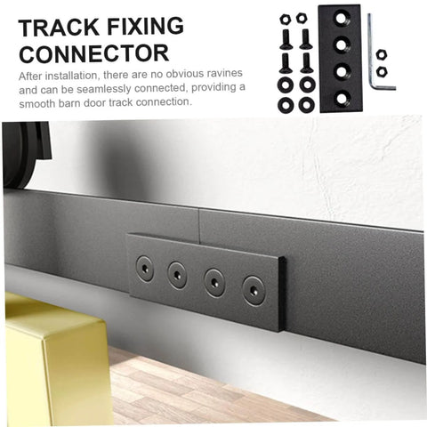 Image of Beefy Barn Door Track Connector And Splice Plates installed, showing seamless track joint with solid mending plates.