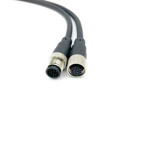 3.28ft M12 12 Pin Male To Female Connector Cable A Code Straight Profibus, IP67 waterproof industrial fieldbus, PVC jacket AWG26