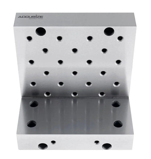 Rugged Machinist Grade 6x6x4 Inch Precision Angle Plate For Milling And Drilling Solid One Piece Steel Ground Flat To.0002 Inch Hardened RC58 RC62 13 Tapped One Quarter Inch By Twenty Holes Accusize Industrial Tools