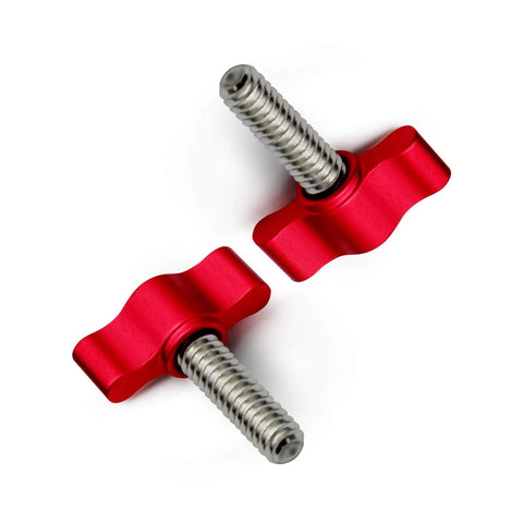 Stainless Steel Thumb Screws Set With Red Adjustable Tee Wing Aluminum Knob Quarter Inch Twenty Thread One Inch Length Coarse Thread Handy Quick Release And Tightening For Woodworking Machining And Power Supply Four Pack