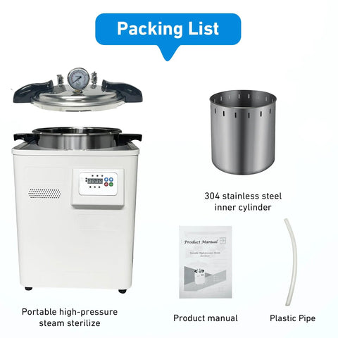 West Tune 18L high-pressure steam autoclave with LED display; white lab sterilizer with 304 stainless inner cylinder