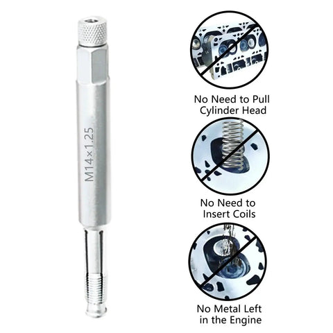 Back Tap Spark Plug Thread Repair Tool For M14x1.25 Threads Prevents Shavings made of 42CrMo steel, shown with usage benefits
