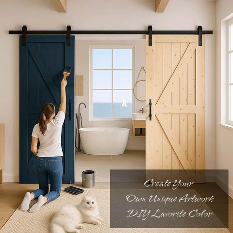 32 Inch By 84 Inch Double Unfinished British Brace Barn Door With 13 Foot Sliding Hardware Kit Solid Wood Built To Last