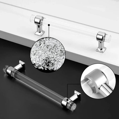 5 Inch Center To Center Polished Chrome Cabinet Pulls Set Of 5 With Clear Acrylic Inserts Zinc Alloy Handles on display