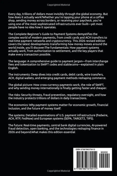Book back cover for The Payments Industry by Amazon; black with white text and barcode.