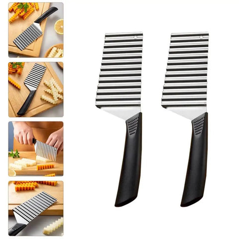 Wave Potato Cutter Crinkle Slicer For French Fries And Veggies Stainless Steel Kitchen Utensils Portable Two Piece Set