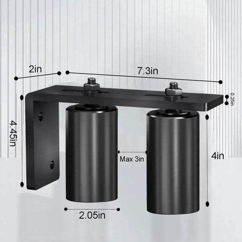 4 Inch Gate Roller Guide With L Bracket Universal Adjustable Heavy Duty Sliding Gate Rollers For Farm Or Home Gates Durable Steel Bracket And Easy Install Sliding Door Hardware 2 Pack, illustrated dimensions of rollers and bracket in side view
