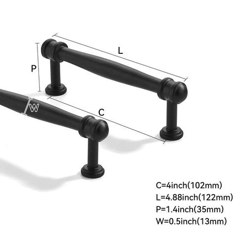 2 Pack 4 Inch Center To Center Black Cabinet Pulls Solid Heavy Duty Drawer Handles For Cabinets and Furniture in durable metal