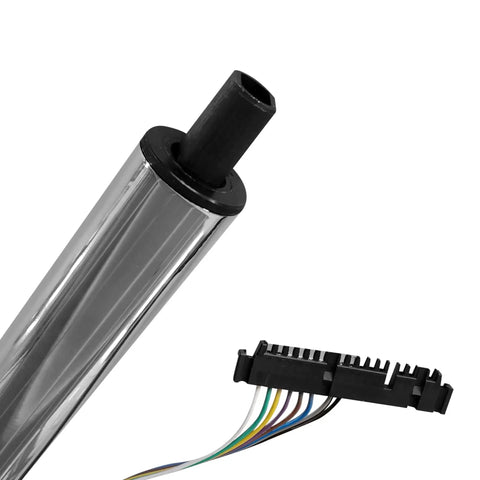 Close-up of 32 Inch Stainless Steel Tilt Steering Column With 9 Hole Wheel Adapter No Key, showing polished finish and wire harness.