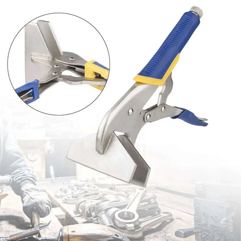 Heavy Duty Sheet Metal Hand Seamer And Locking Pliers Set For Home Use, Multifunction Steel Bender with blue grips on workbench