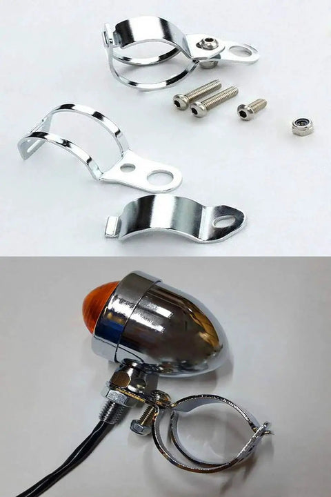 Metal Motorcycle Turn Signal Mount Bracket Clamp For 30 To 45 Millimeter Fork Tubes Chrome Finish 1 Pair Bolt On Installation
