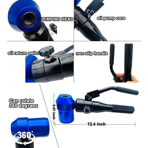 Portable Hydraulic Knockout Hole Punch Driver Kit for Half Inch to Two Inch Conduit and Metal Sheet Cutting, Eight Ton Set features.