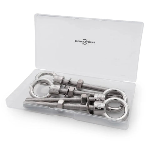 Heavy Duty 316 Stainless Steel Shoulder Eyebolts With Nut And Washer 4 Pack Marine Grade Threaded Eyebolts For Lifting Or Hanging Corrosion Resistant In Harsh Marine And Outdoor Environments Shonan in packaging.