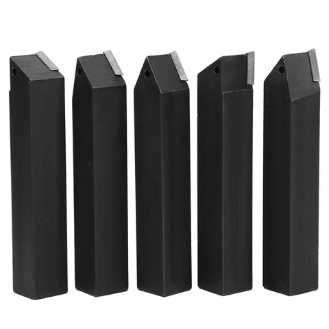 All In One Pro Grade Carbide Turning Tool Set Five Piece Indexable Cutter Kit With Three Quarter Inch Shanks And 60 Degree 75 Degree And 90 Degree Tips For Turning Boring Chamfering Facing Threading And V Groove, shown standing upright
