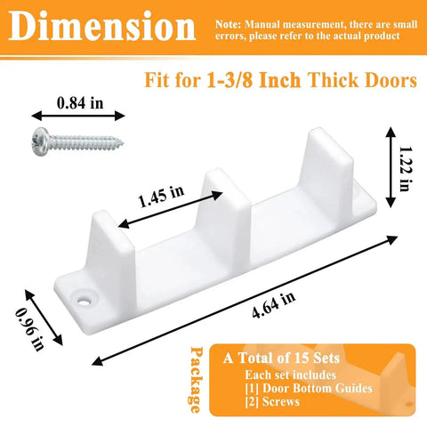 15 Piece Plastic Sliding Closet Door Bottom Guide Kit With Screws For Doors Measuring One And Three Eighths Inches Thick
