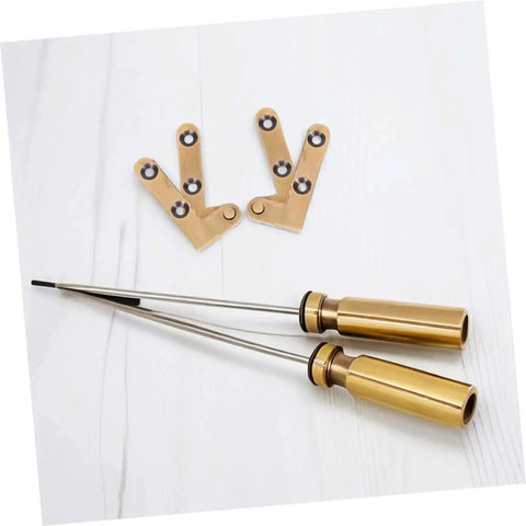 Heavy Duty Brass Invisible Door Pivot Hinges Set Two Pack, shown on white surface, includes concealed self-closing rotating hardware.