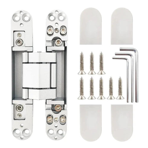 Concealed Door Hinges Heavy Duty Invisible 3D Adjustable Pair with screws, screw head covers, and tools by Alamic