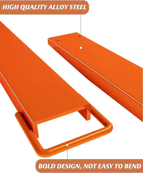 Close-up view of 96 Inch Pallet Forklift Extensions Heavy Duty 4600 Lb Capacity 4.5 In Width Pair made of alloy steel.