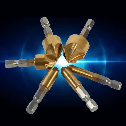 Pro Grade HSS Countersink Drill Bit Set 6mm To 19mm With One Quarter Inch Hex Shank 90 Degree Chamfer Cutter Five Flute