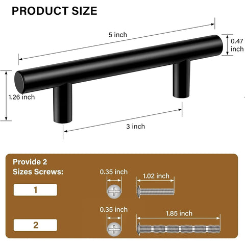 30 Pack Matte Black Cabinet Handles 5 Inch Length With 3 Inch Hole Center Stainless Steel Drawer Pulls size dimensions and screws