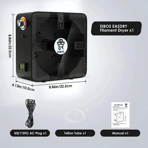 3D Printer Filament Dryer Box With Fan, Adjustable Temperature And Humidity Control, includes plug, tube, manual