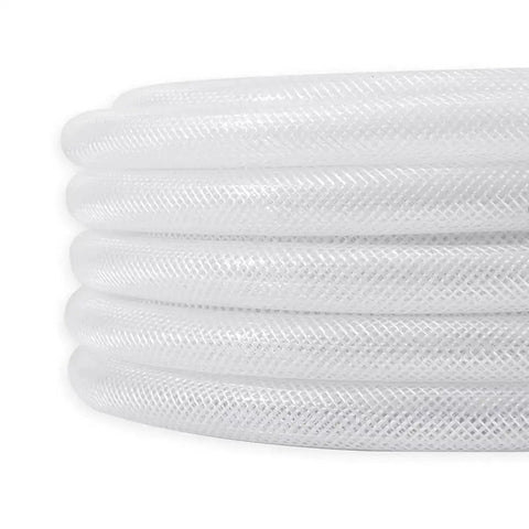 Coiled Clear Braided PVC Tubing One Half Inch Inner Diameter Fifty Feet Long Flexible High Pressure Reinforced Vinyl Hose