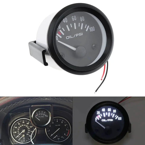 Universal 2 Inch Oil Pressure Gauge Kit With 0 To 100 PSI Digital LED Display for 12V Cars and Trucks shown in front view